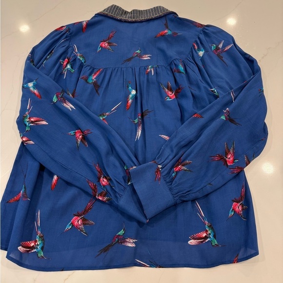 Anthropologie Ranna Gill Audubon Embroidered collared Blouse sequins hummingbird - Picture 13 of 13